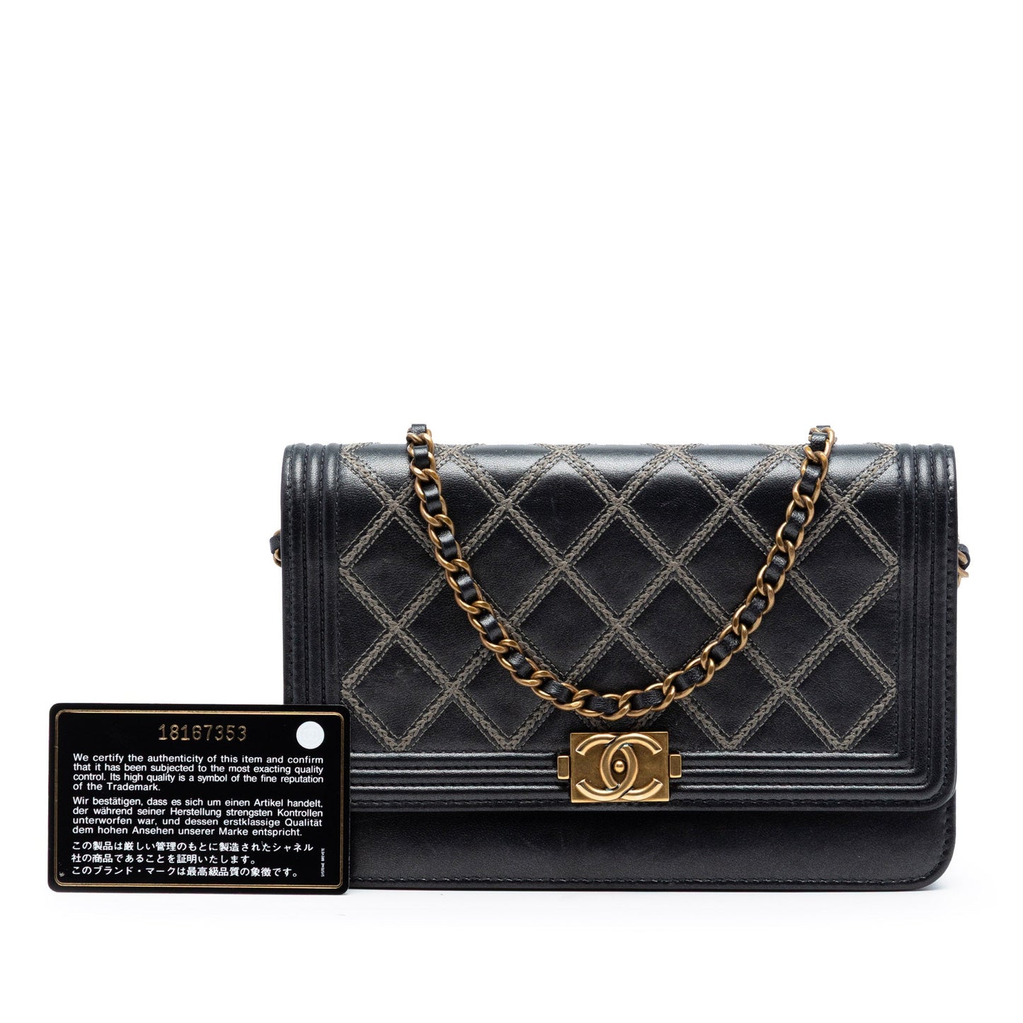Quilted Lambskin Double Stitch Boy Wallet On Chain