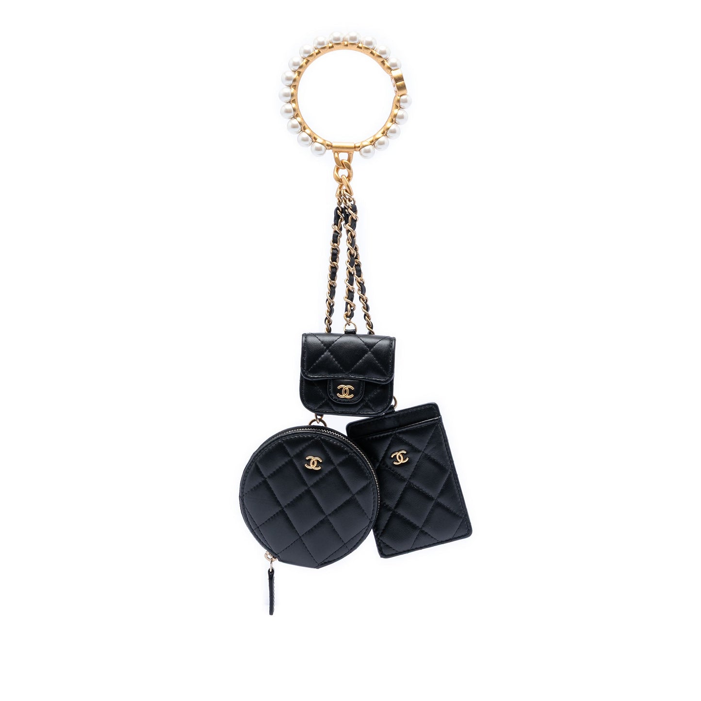 Chanel Quilted Lambskin Pearl Crown CC Wristlet Multi Pouches