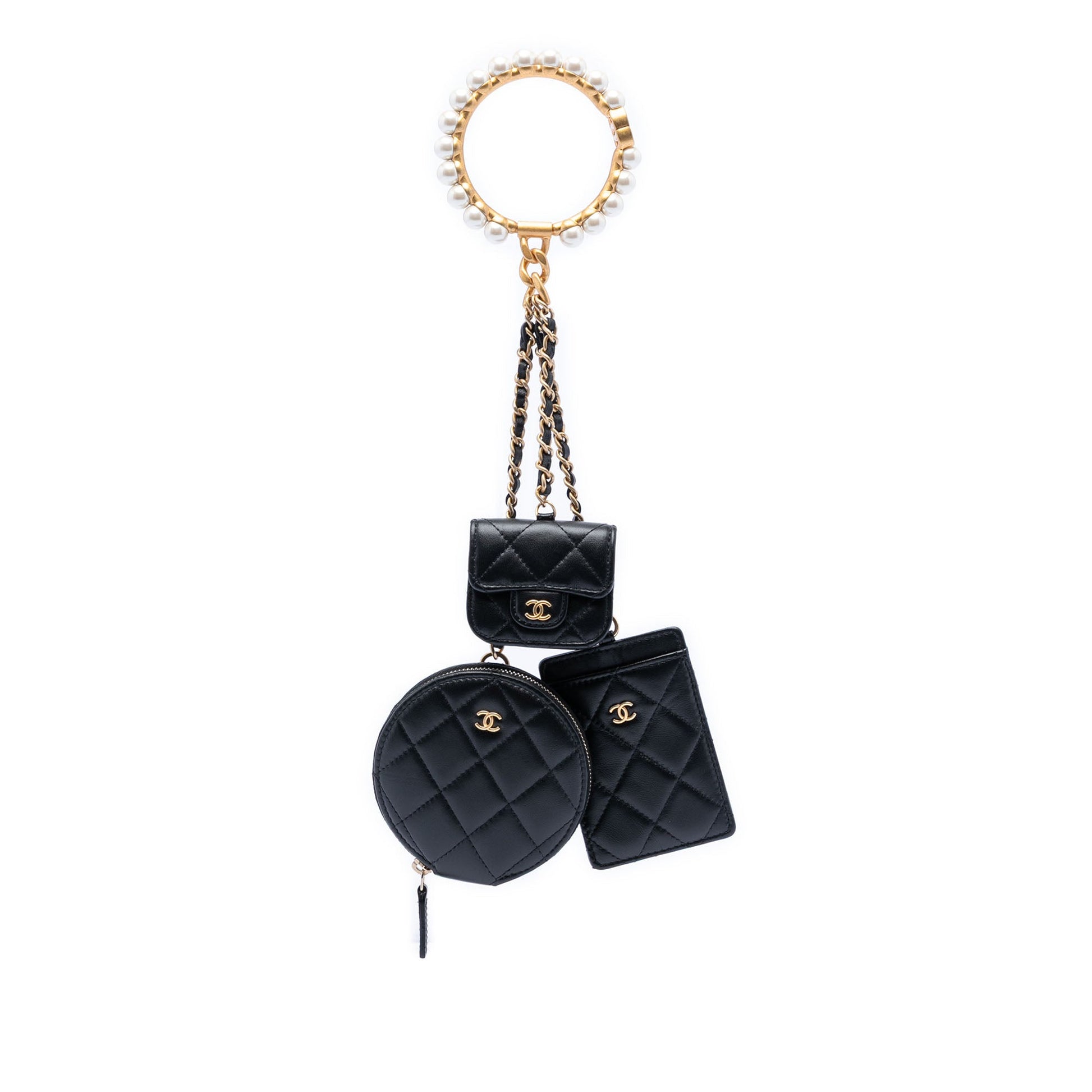 Chanel Quilted Lambskin Pearl Crown CC Wristlet Multi Pouches