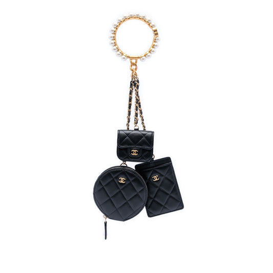 Chanel Quilted Lambskin Pearl Crown CC Wristlet Multi Pouches