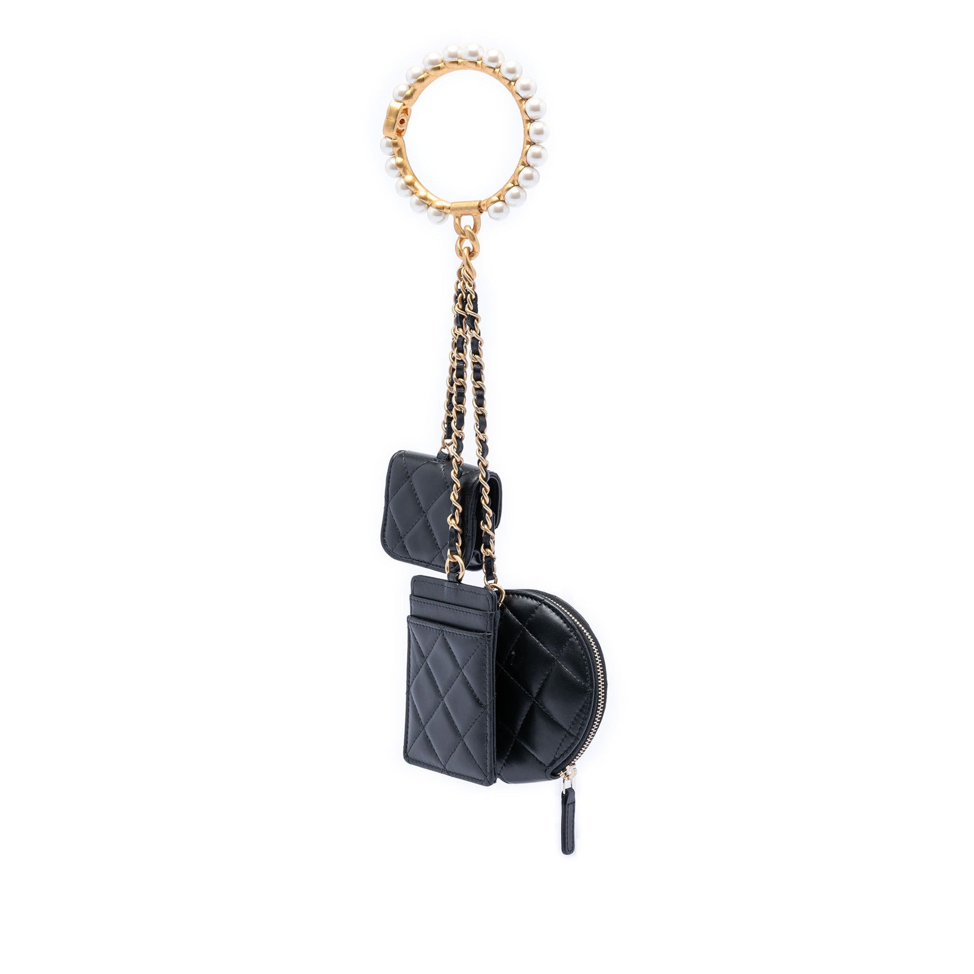 Chanel Quilted Lambskin Pearl Crown CC Wristlet Multi Pouches