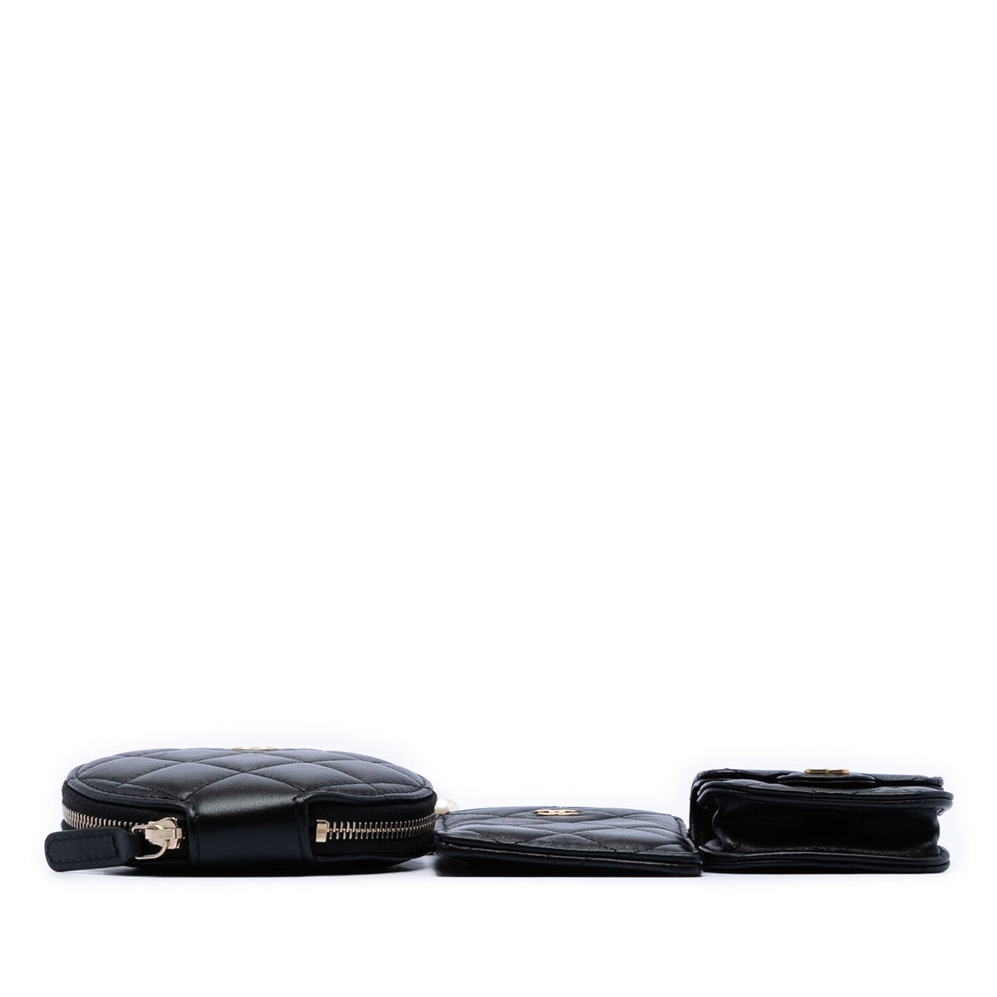 Chanel Quilted Lambskin Pearl Crown CC Wristlet Multi Pouches