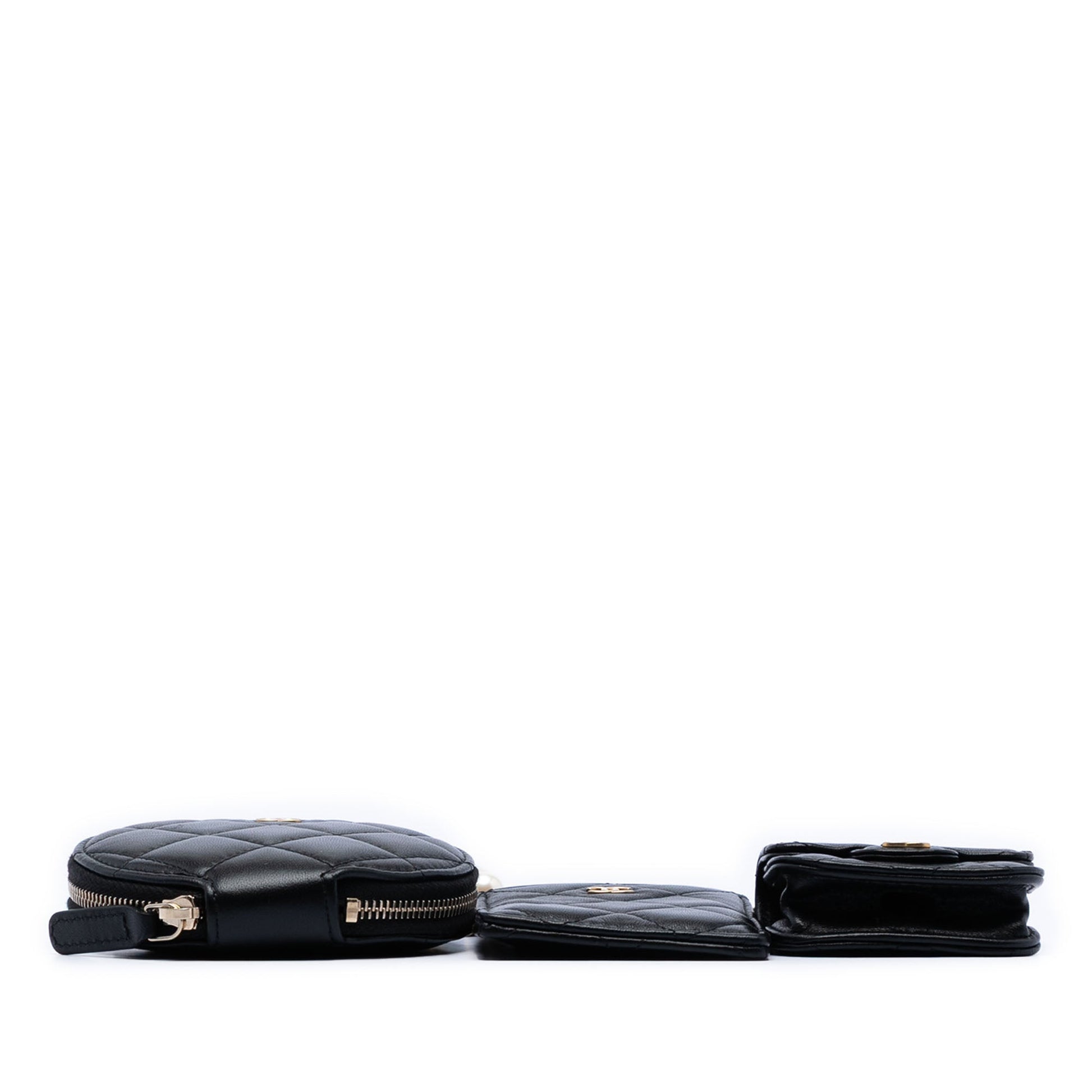 Chanel Quilted Lambskin Pearl Crown CC Wristlet Multi Pouches