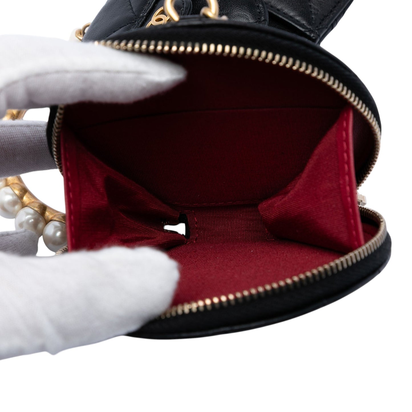 Chanel Quilted Lambskin Pearl Crown CC Wristlet Multi Pouches