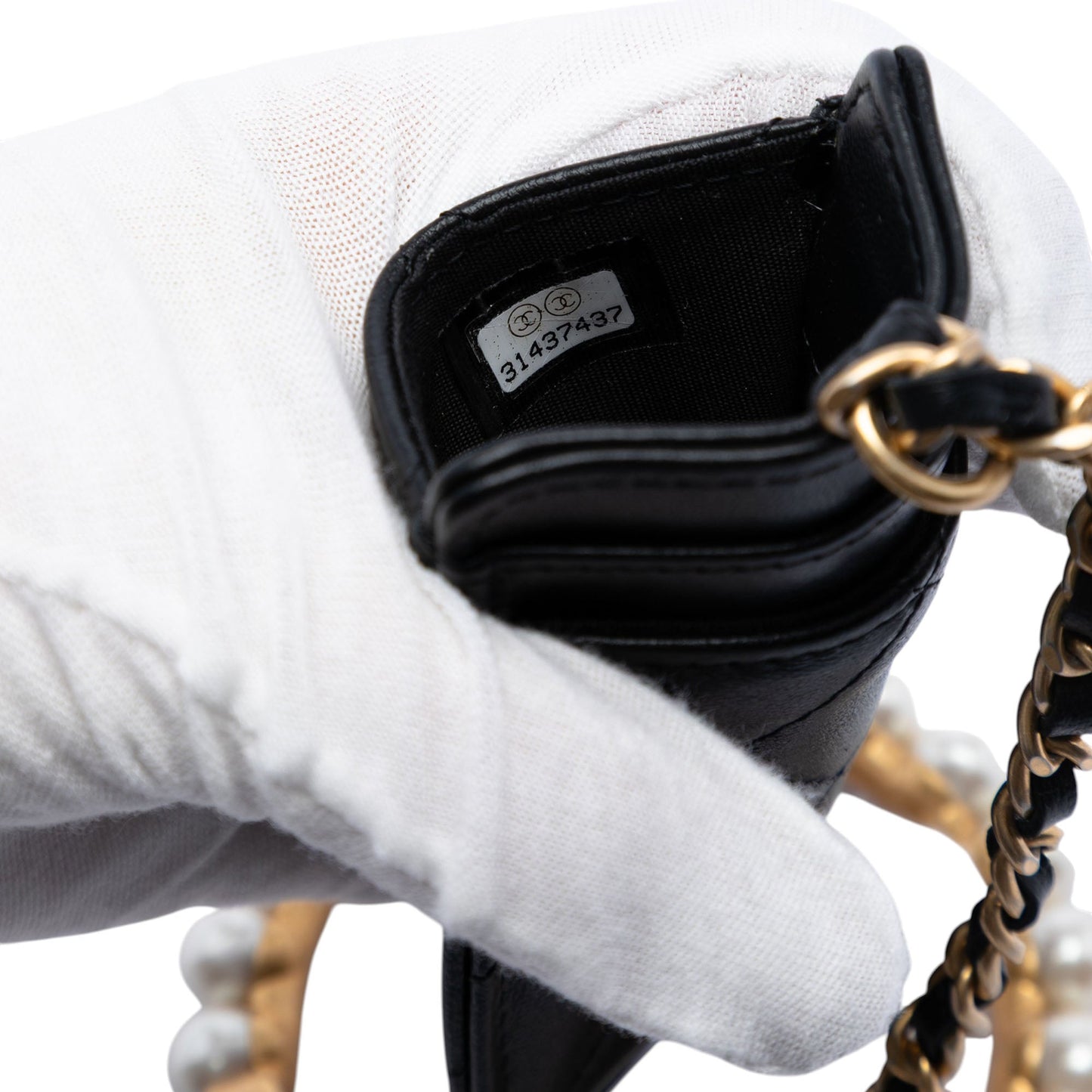 Chanel Quilted Lambskin Pearl Crown CC Wristlet Multi Pouches