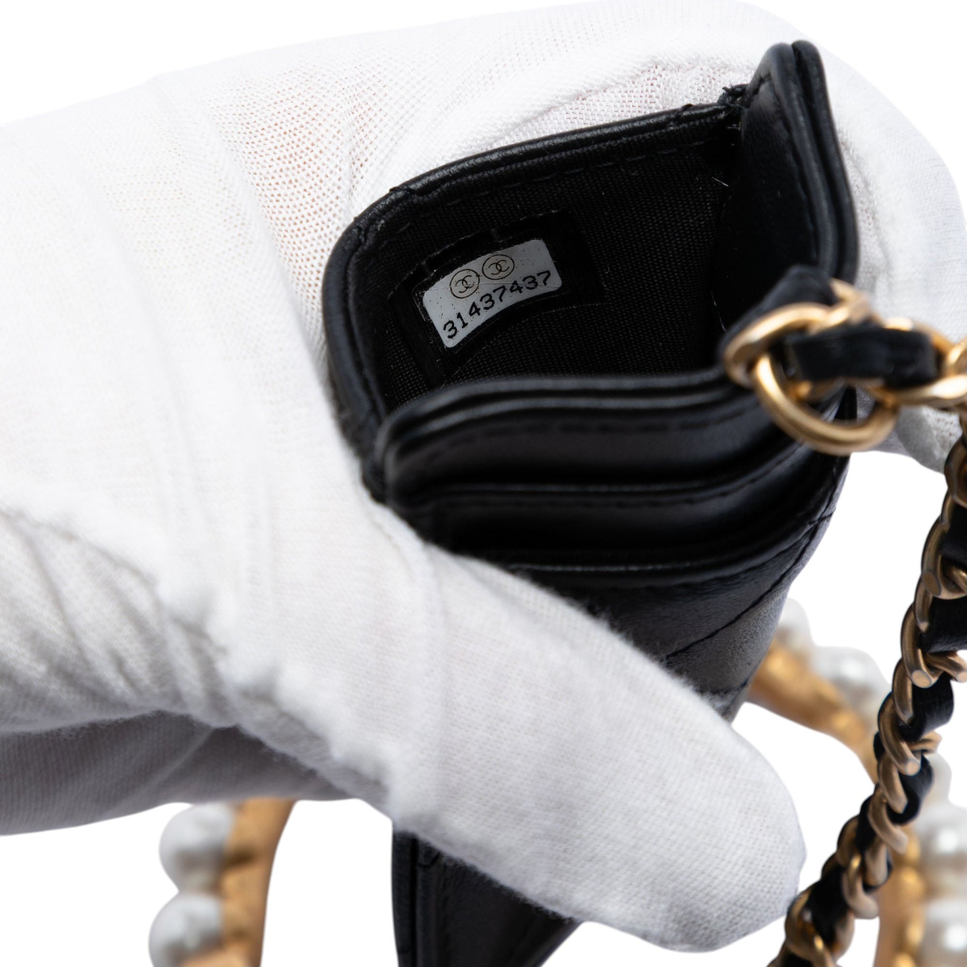 Chanel Quilted Lambskin Pearl Crown CC Wristlet Multi Pouches