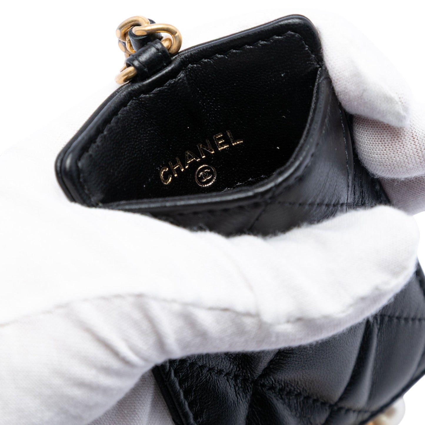 Chanel Quilted Lambskin Pearl Crown CC Wristlet Multi Pouches