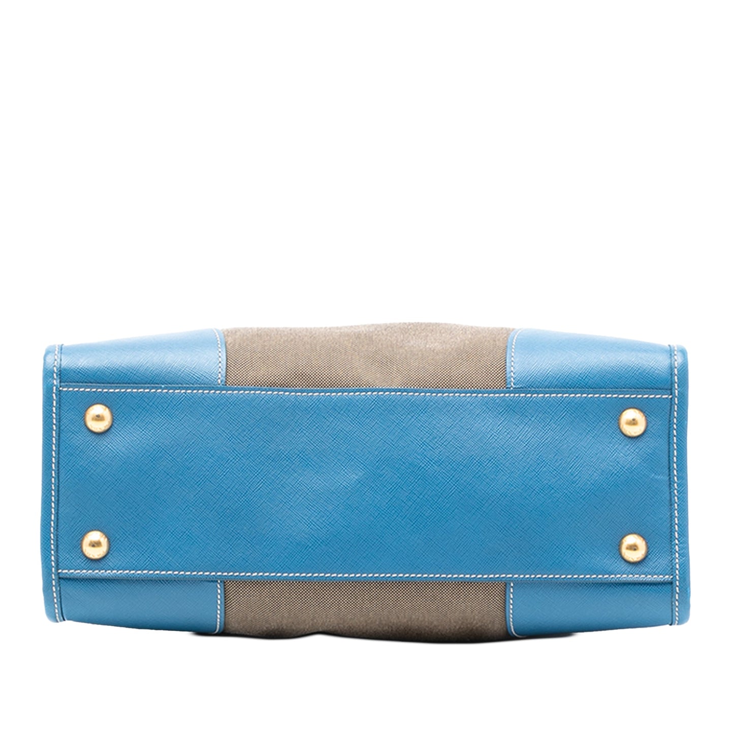 Prada Saffiano Trimmed Canvas Canapa Logo Double Zip Satchel