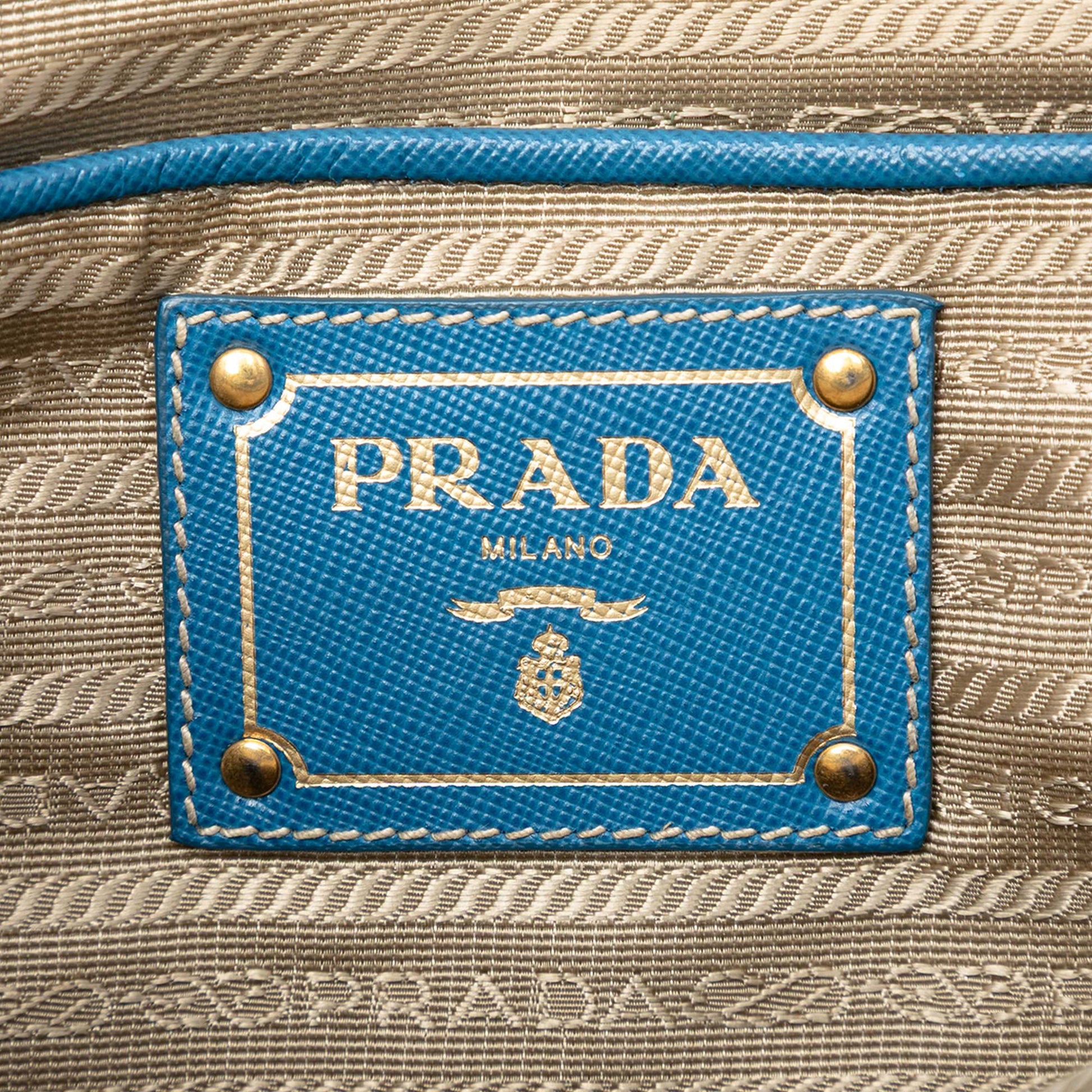 Prada Saffiano Trimmed Canvas Canapa Logo Double Zip Satchel