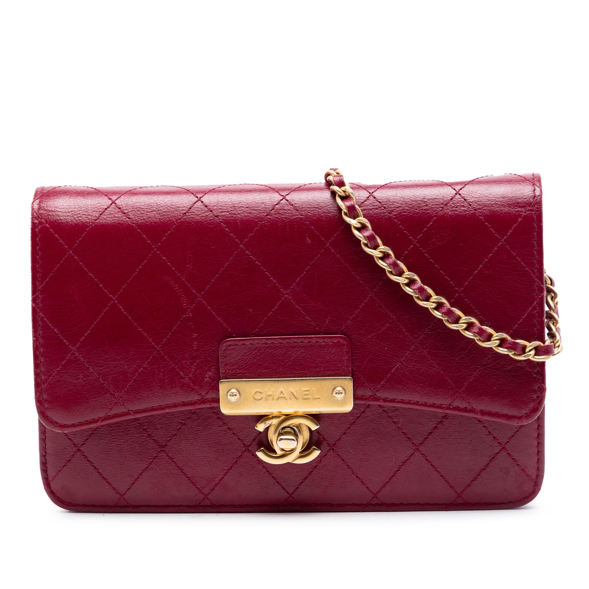 Chanel Stitched Goatskin Golden CC Wallet On Chain