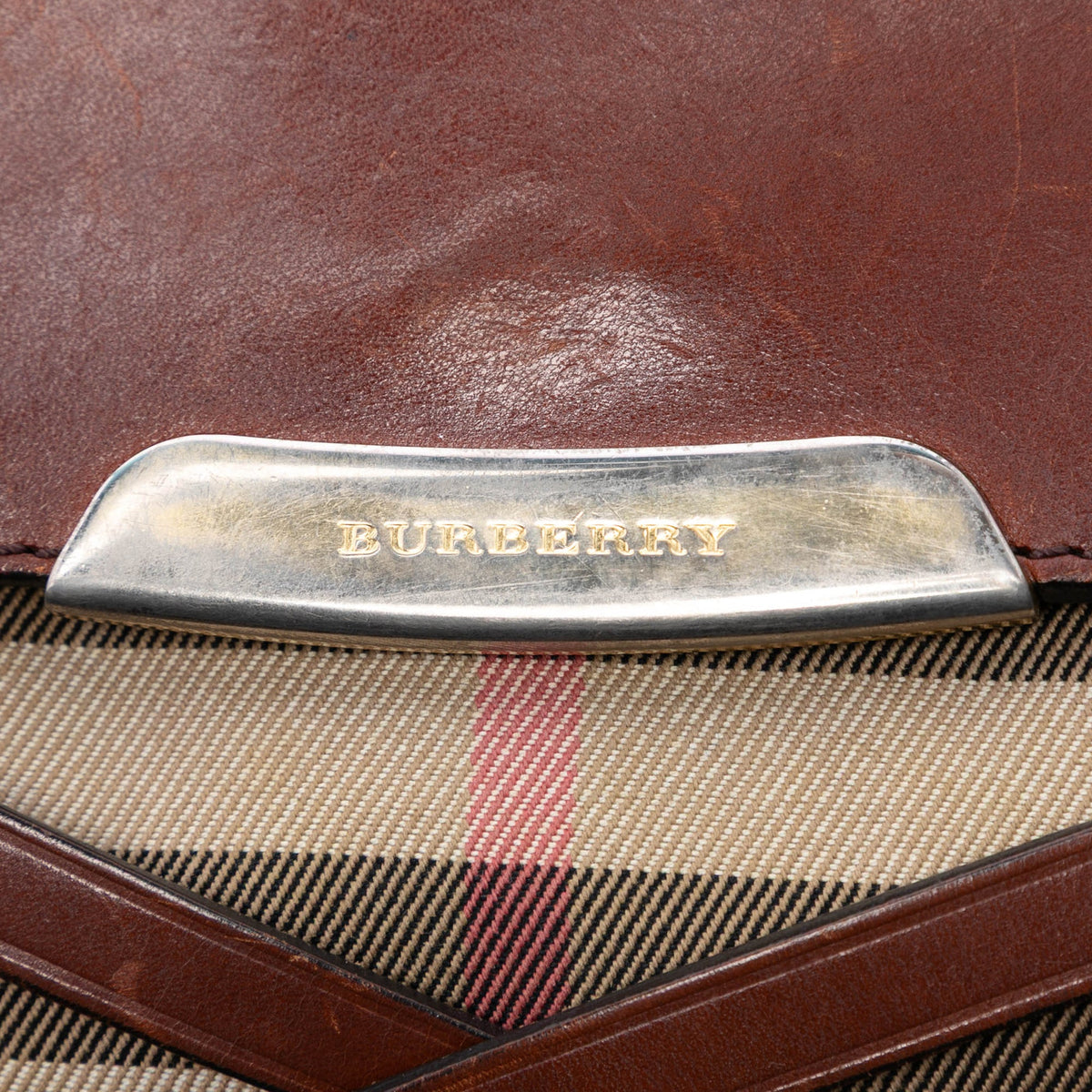 Burberry Leather and House Check Canvas Bridle Abbott Crossbody — Brown