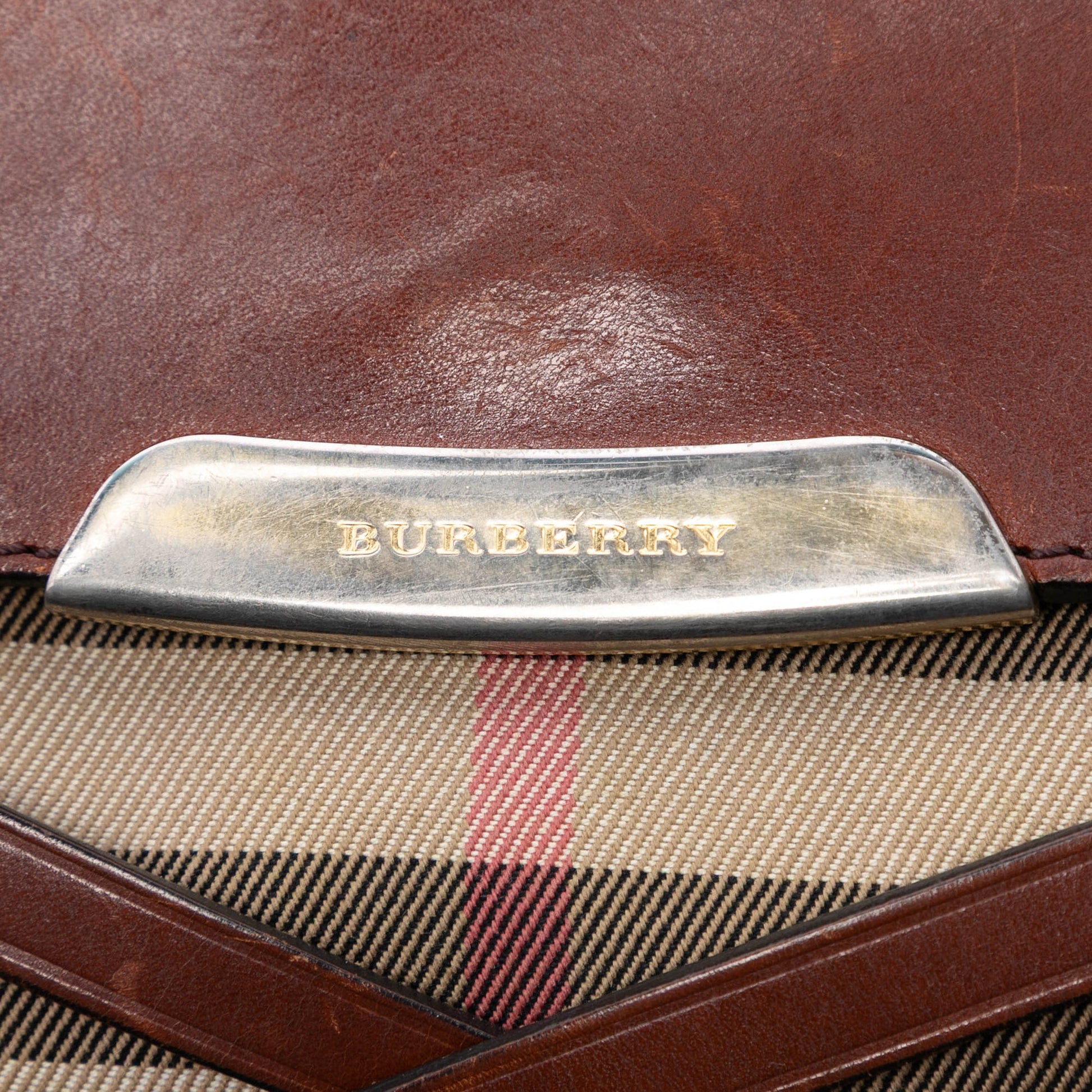 Burberry Leather and House Check Canvas Bridle Abbott Crossbody