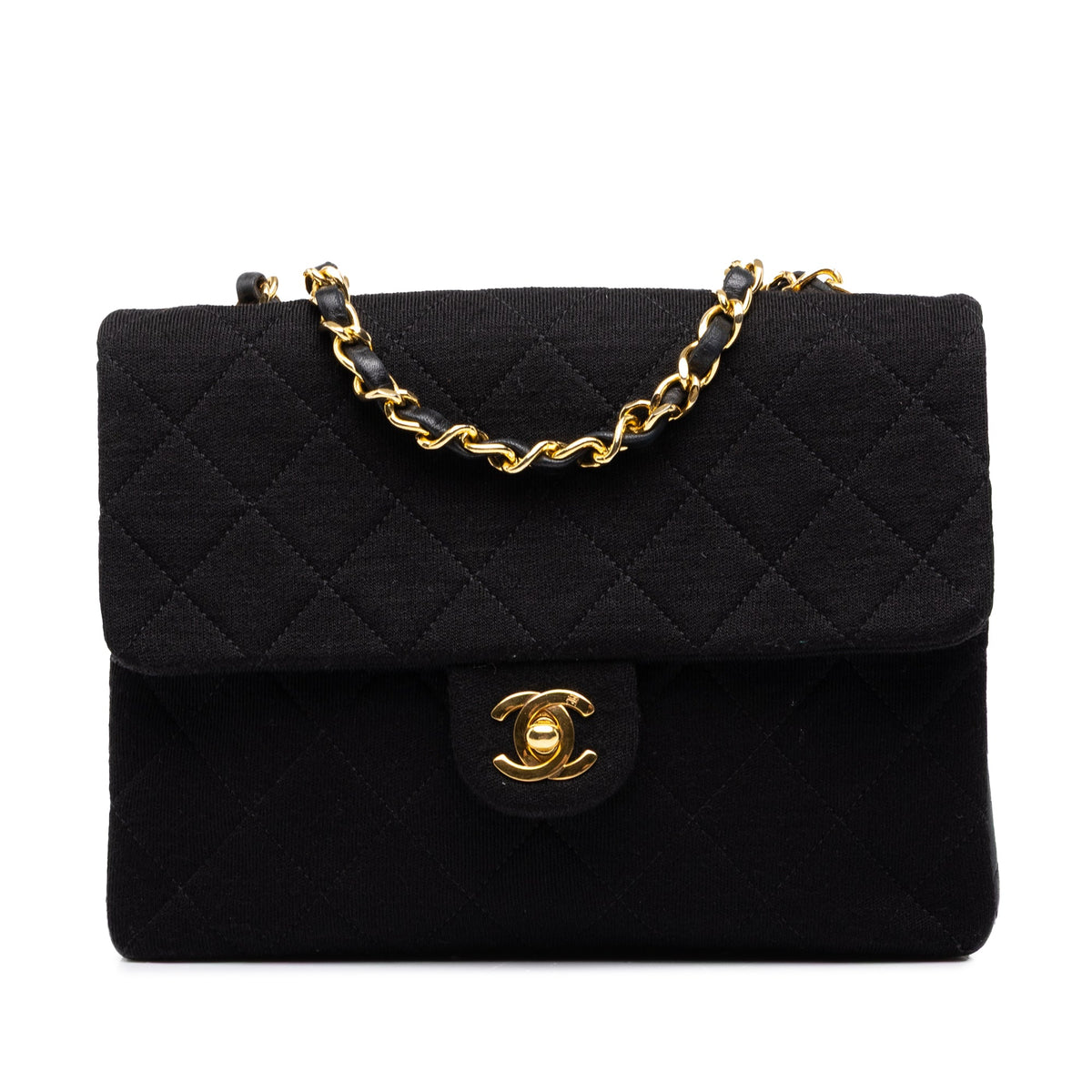 Chanel Mini Quilted Jersey and Lambskin Square Flap — Black