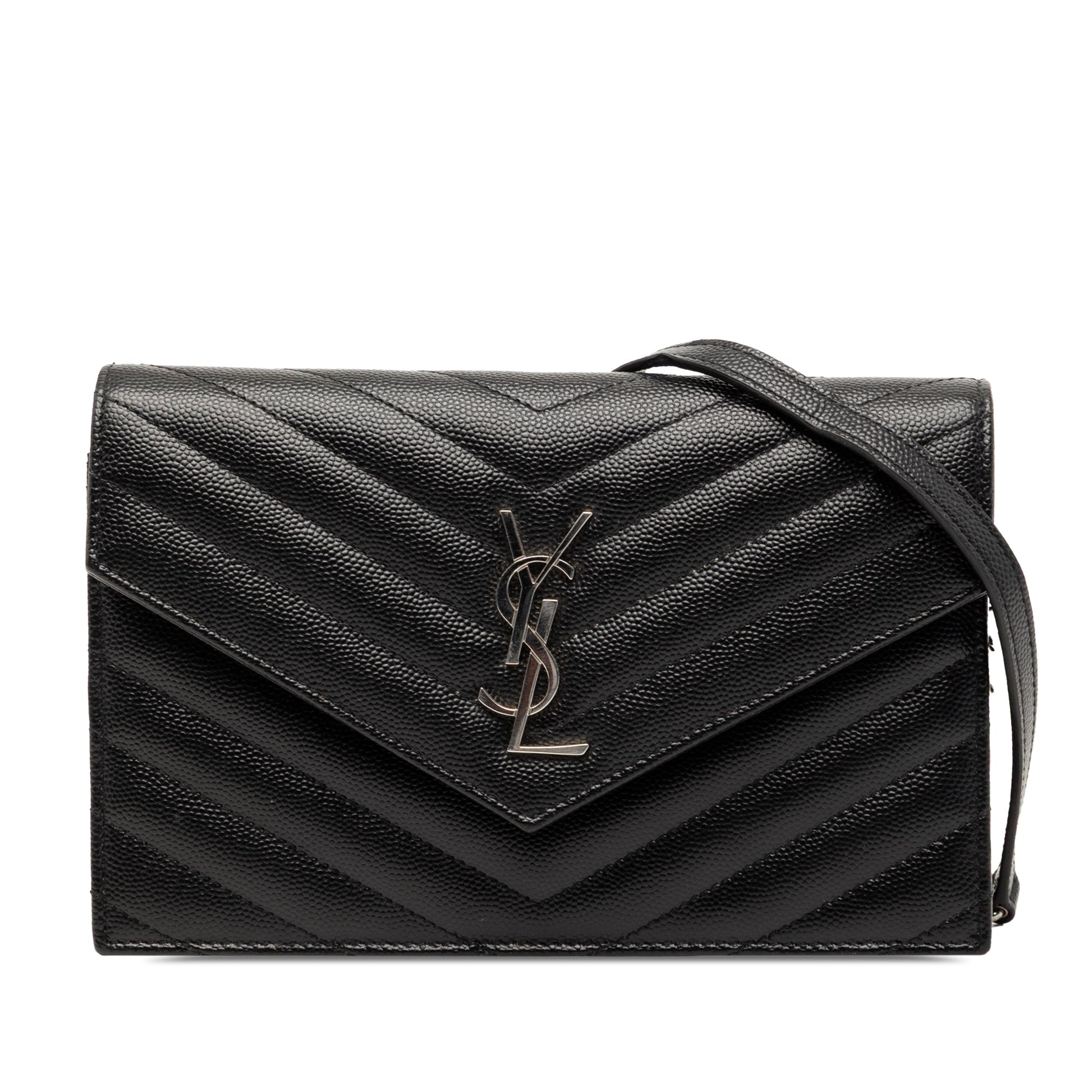 Saint Laurent Grain De Poudre Cassandre Envelope Chain Wallet