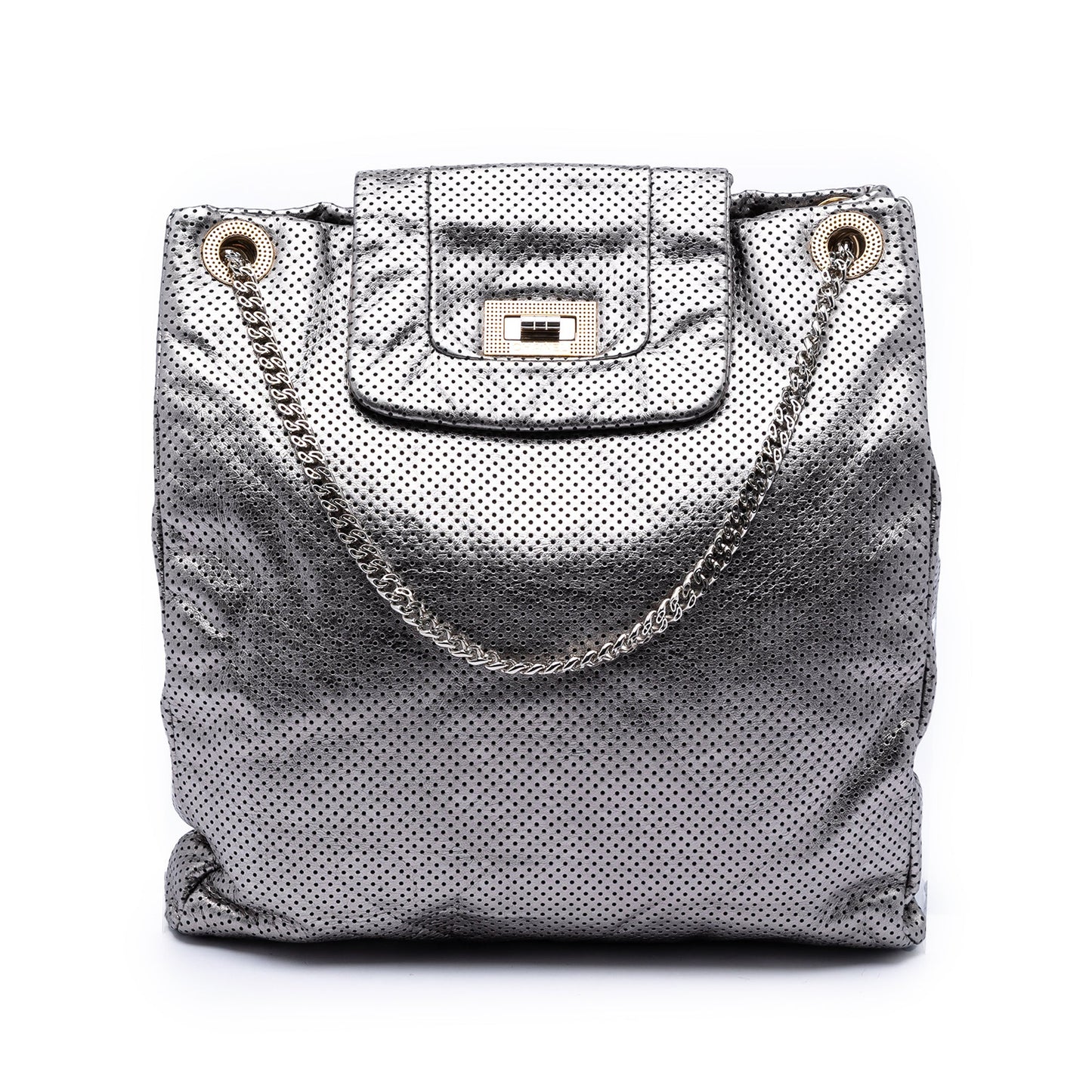 Chanel Perforated Crackled Metallic Calfskin Drill Tote