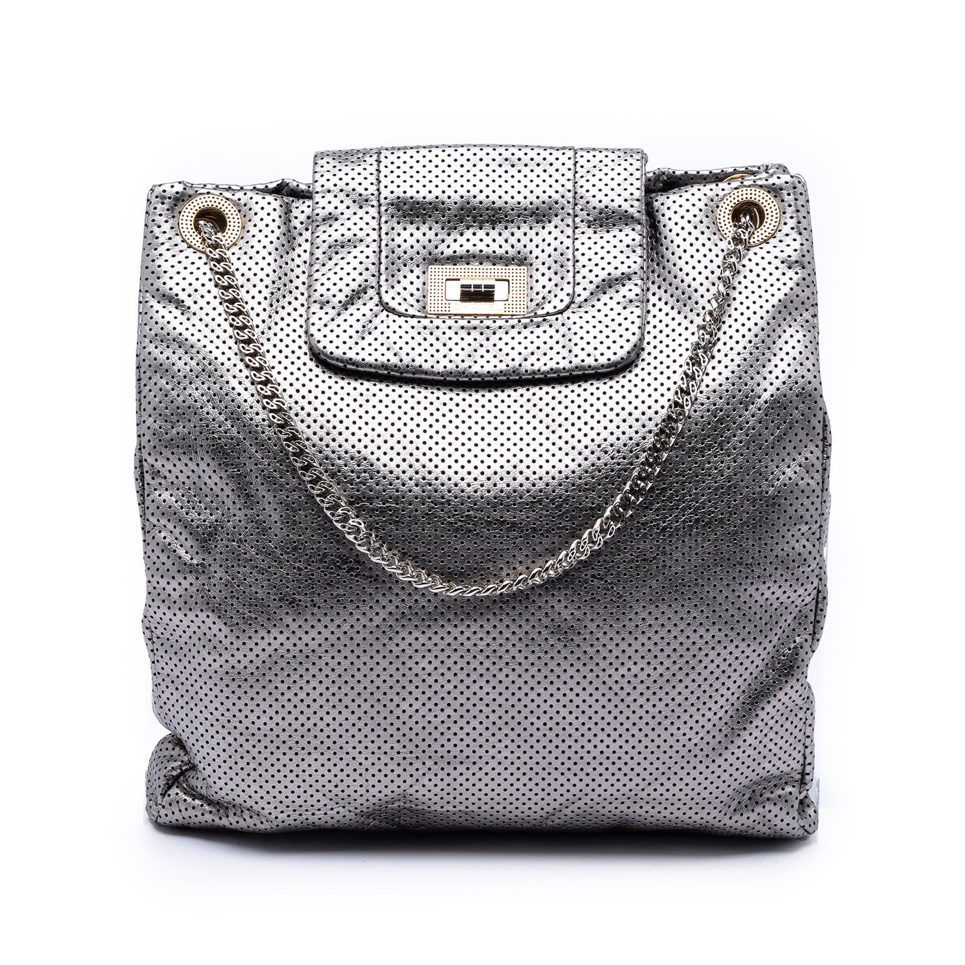 Chanel Perforated Crackled Metallic Calfskin Drill Tote