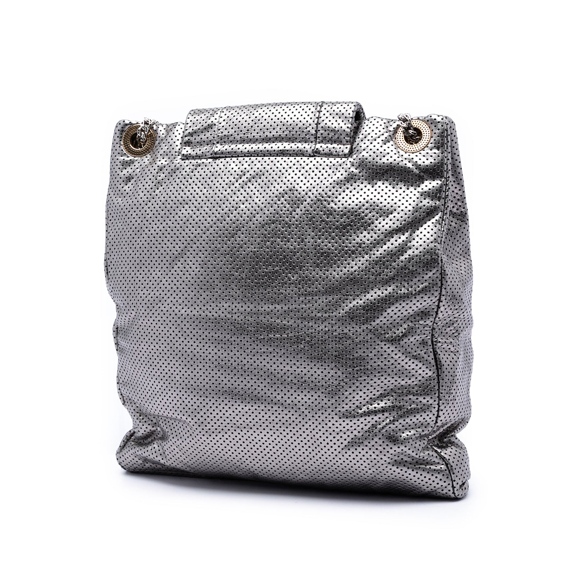 Chanel Perforated Crackled Metallic Calfskin Drill Tote