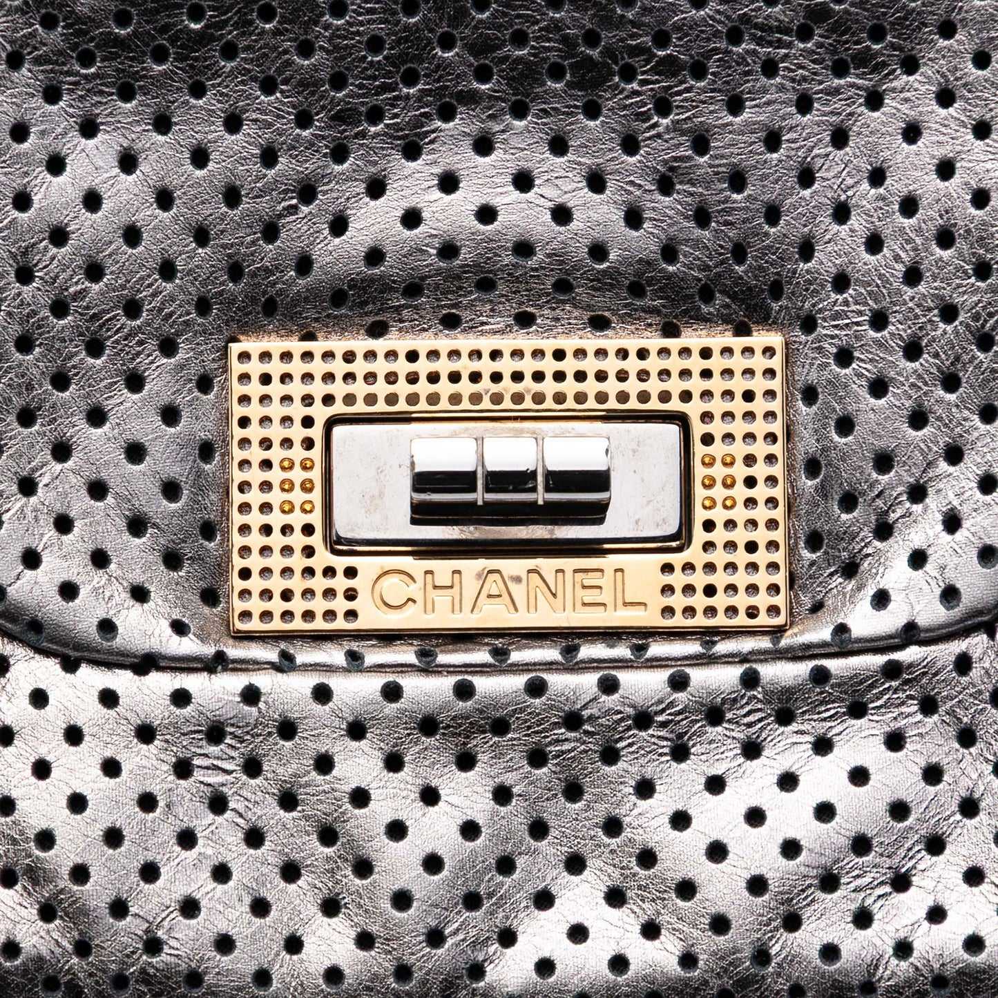 Chanel Perforated Crackled Metallic Calfskin Drill Tote