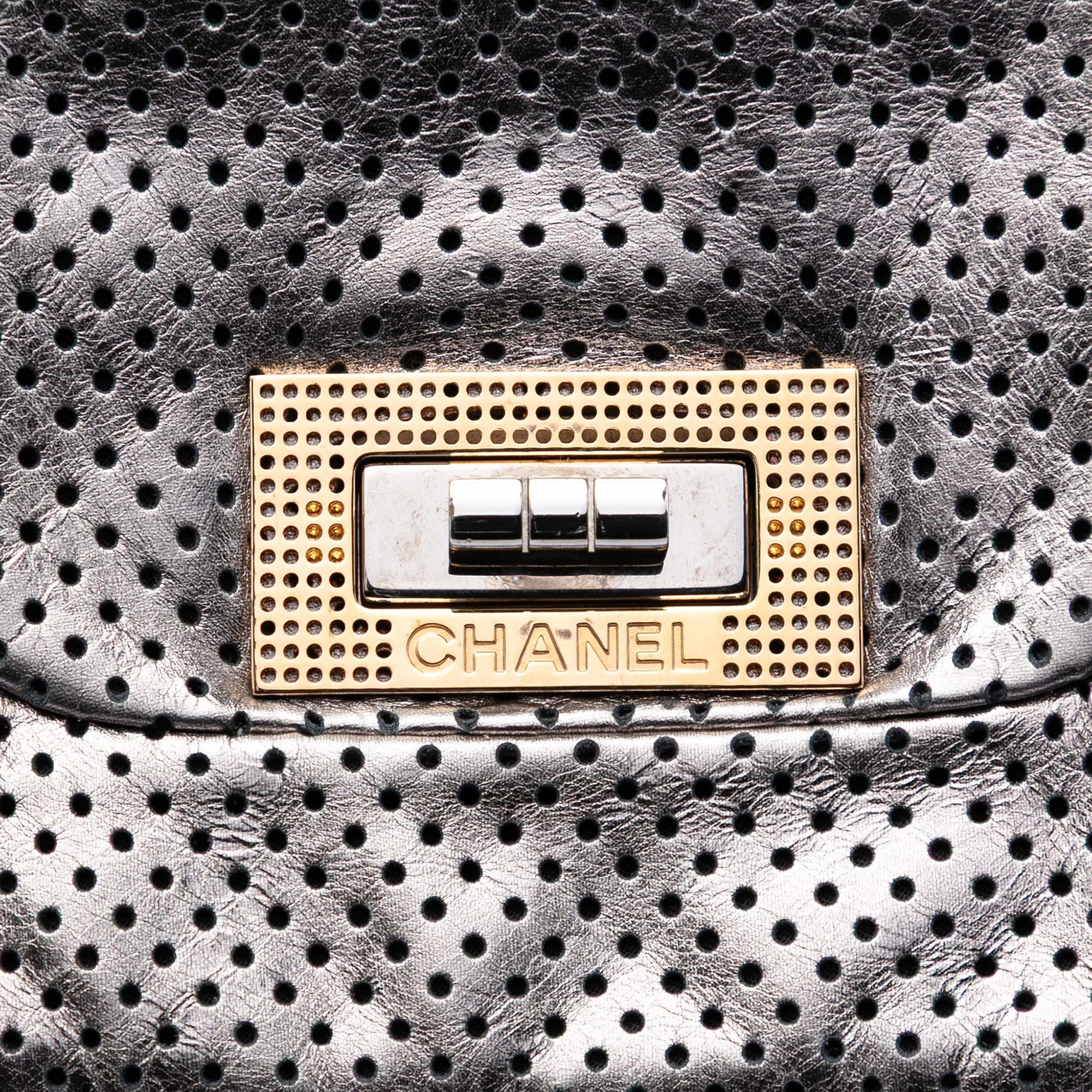 Chanel Perforated Crackled Metallic Calfskin Drill Tote