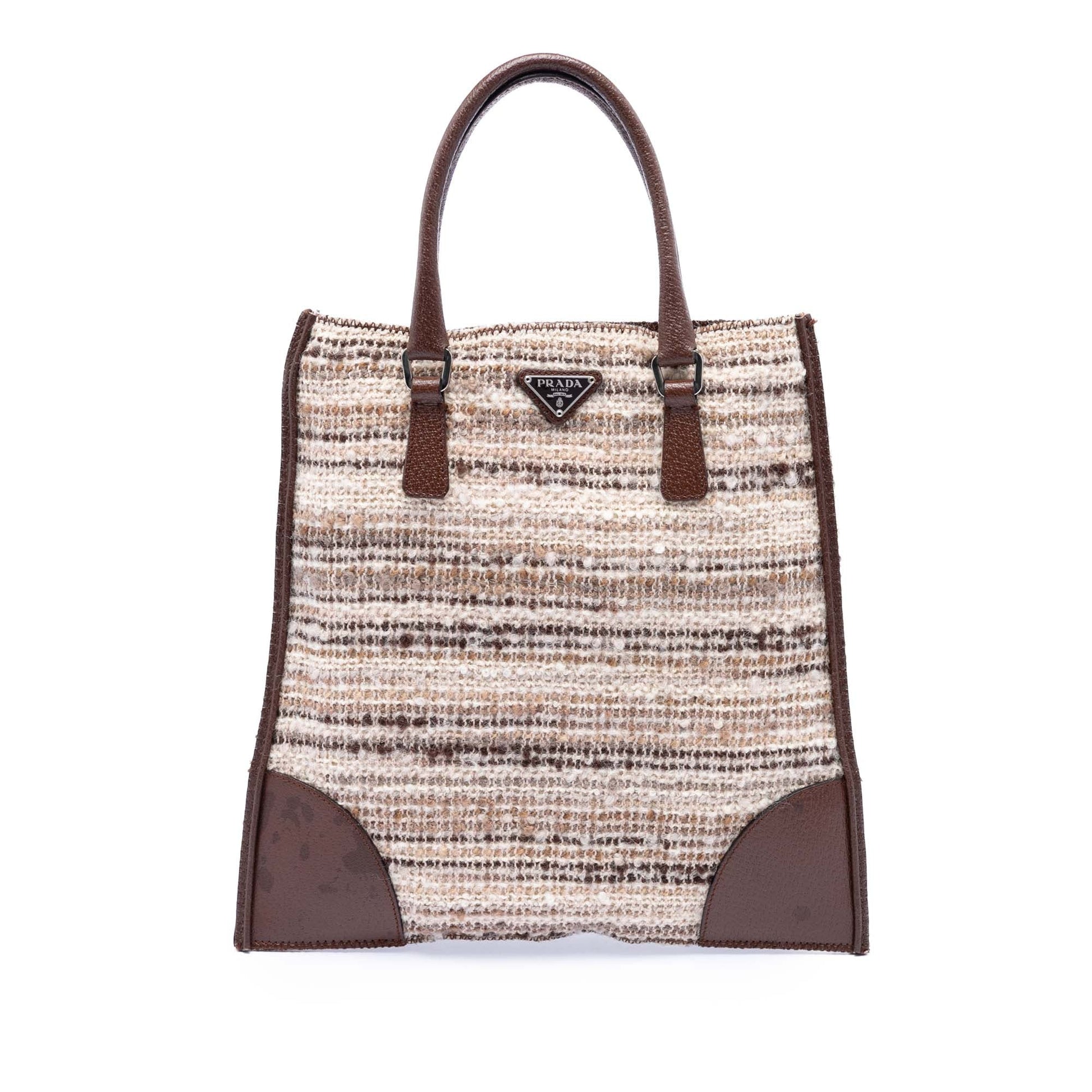 Prada Vitello Trimmed Tweed Flat Tote