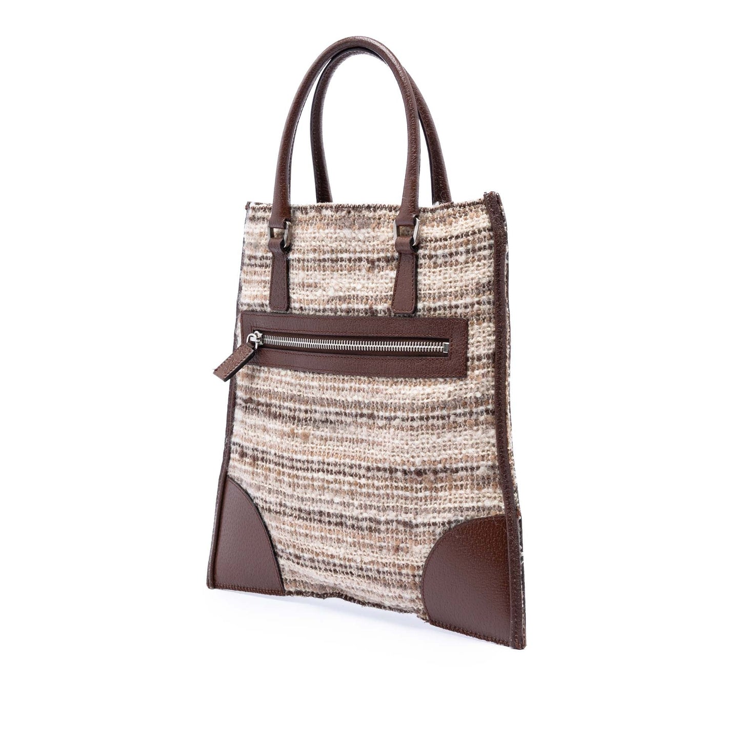 Prada Vitello Trimmed Tweed Flat Tote