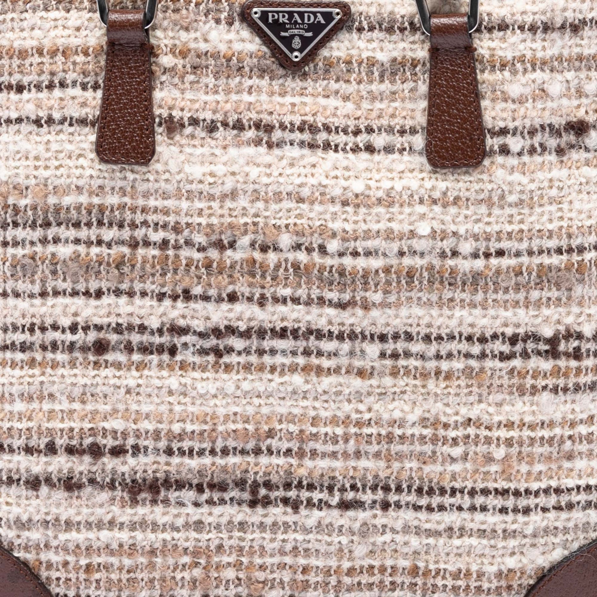 Prada Vitello Trimmed Tweed Flat Tote