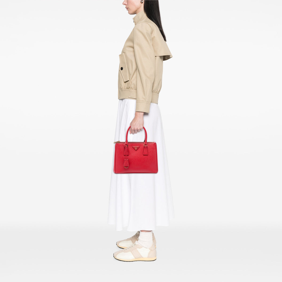 Prada Medium Saffiano Galleria Double Zip Satchel — Red