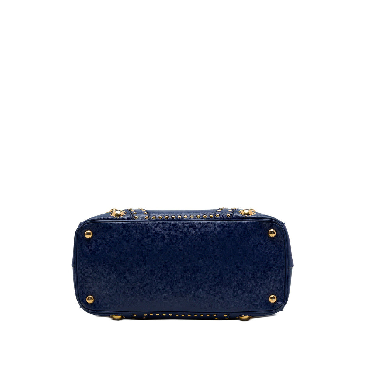 Prada Saffiano Turnlock Double Zip Studded Tote — Blue