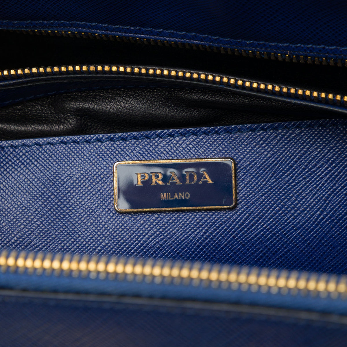 Prada Saffiano Turnlock Double Zip Studded Tote — Blue