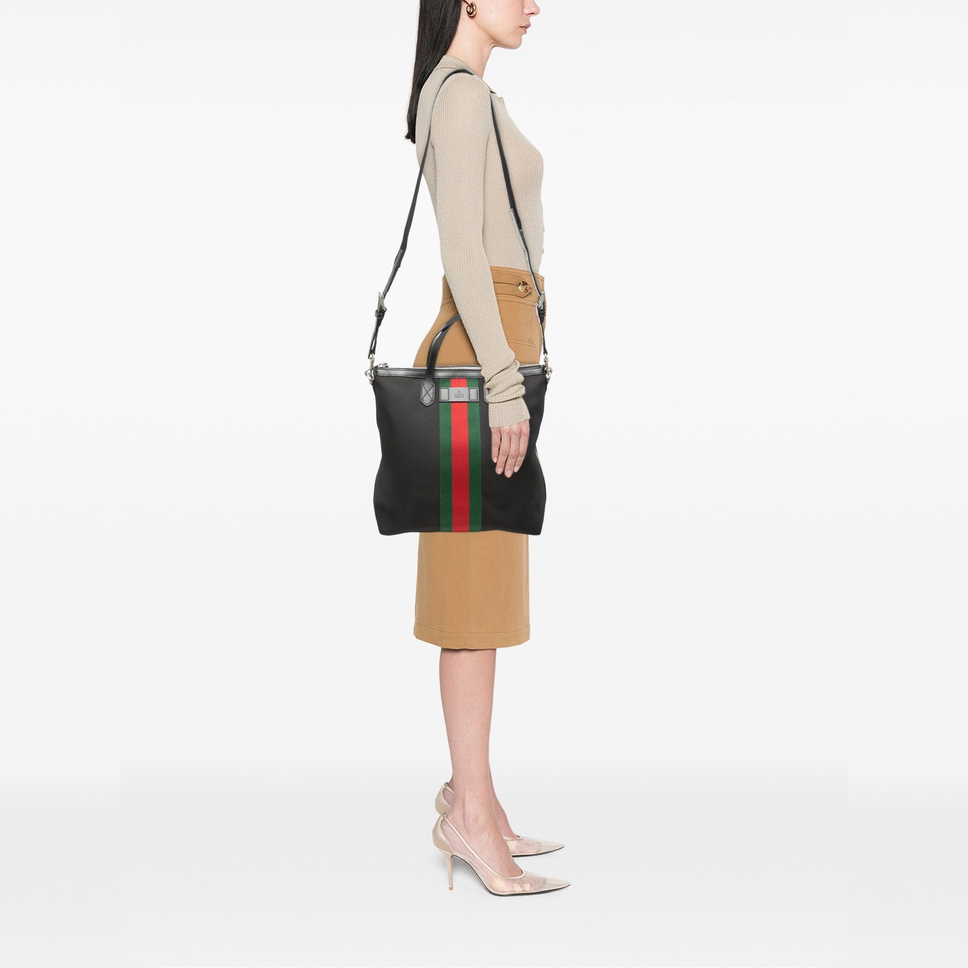 Gucci Canvas Techno Web Vertical Zip Tote