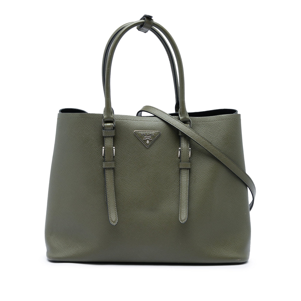Prada Large Saffiano Cuir Double Handle Satchel — Green