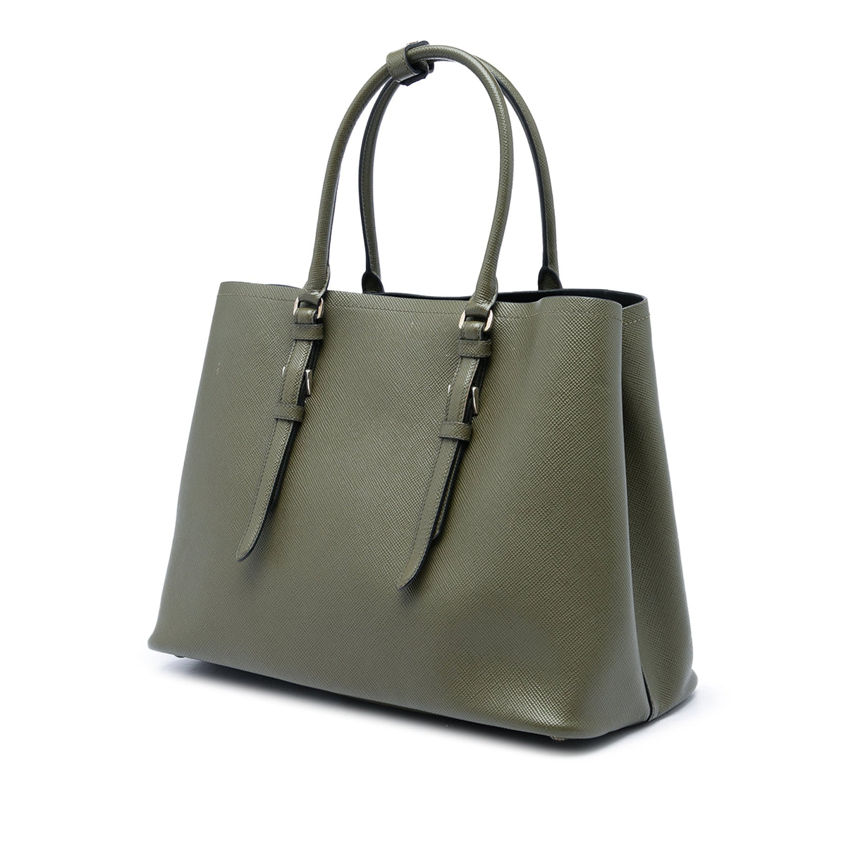Prada Large Saffiano Cuir Double Handle Satchel — Green