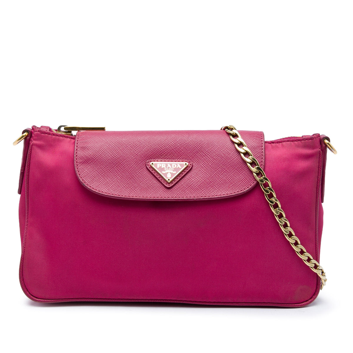 Prada Saffiano Trimmed Tessuto Chain Crossbody