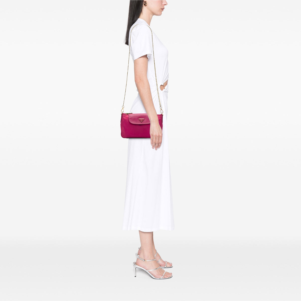 Prada Saffiano Trimmed Tessuto Chain Crossbody