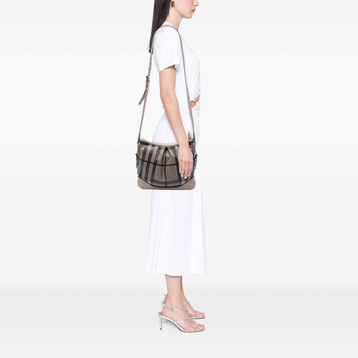 Burberry Smoke Check Coated Canvas Hartham Crossbody — Gray