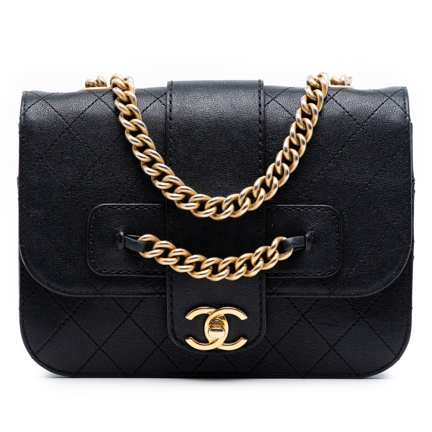 Large Quilted Sheepskin Front Chain Flap