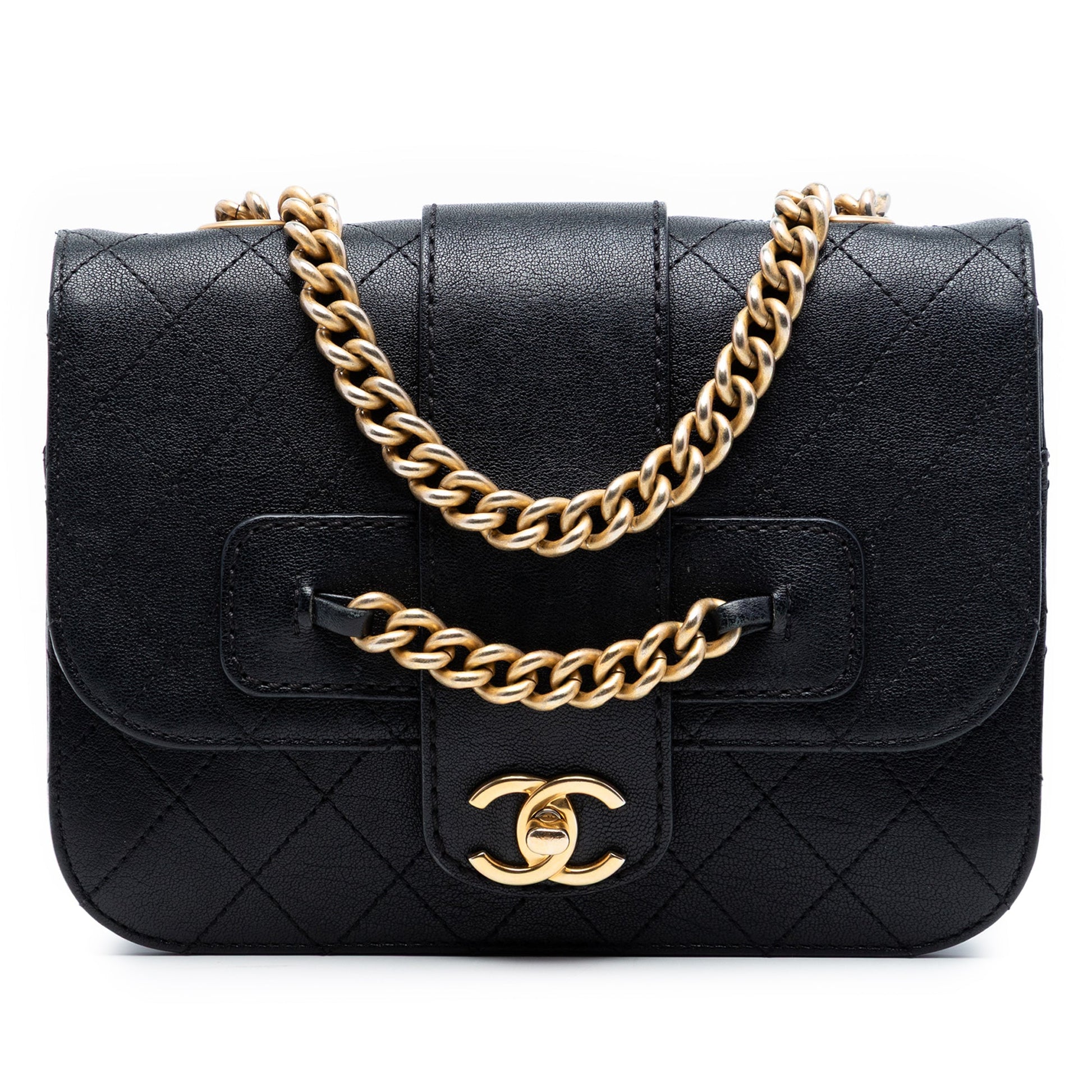 Large Quilted Sheepskin Front Chain Flap