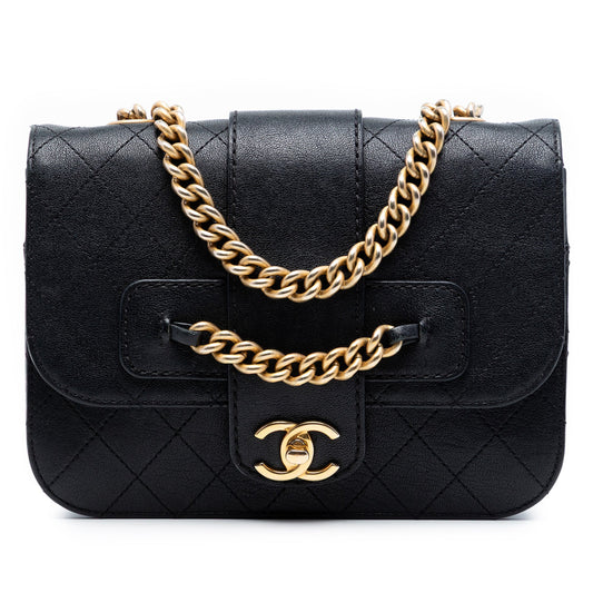 Large Quilted Sheepskin Front Chain Flap