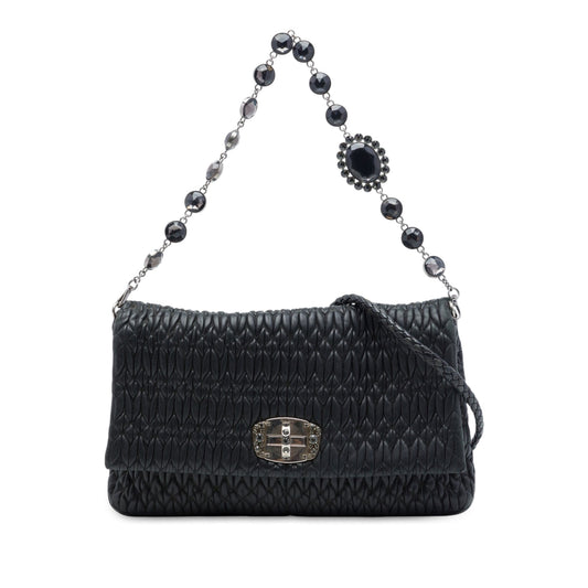 Miu Miu Matelasse Nappa Crystal Chain Satchel — Black