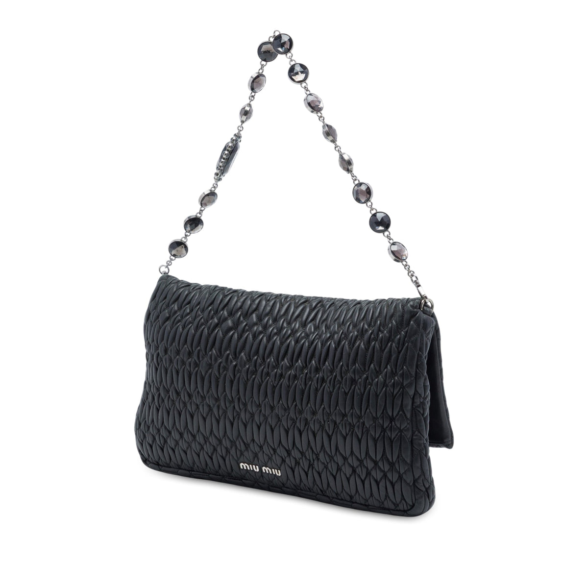 Miu Miu Matelasse Nappa Crystal Chain Satchel — Black