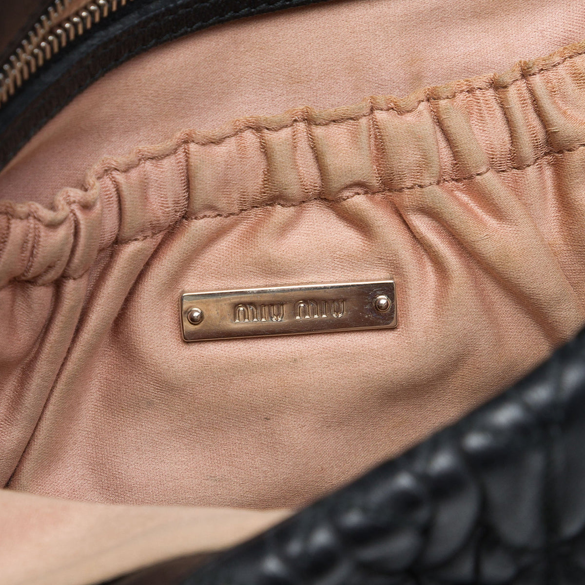 Miu Miu Matelasse Nappa Crystal Chain Satchel — Black