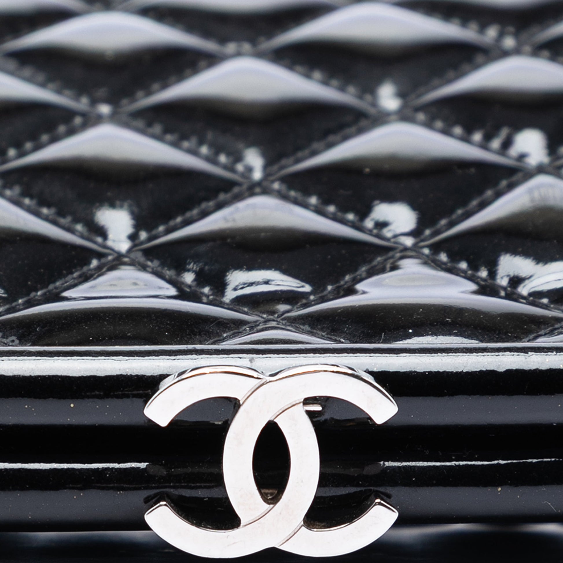 Chanel Quilted Patent Timeless Kiss Lock Clutch