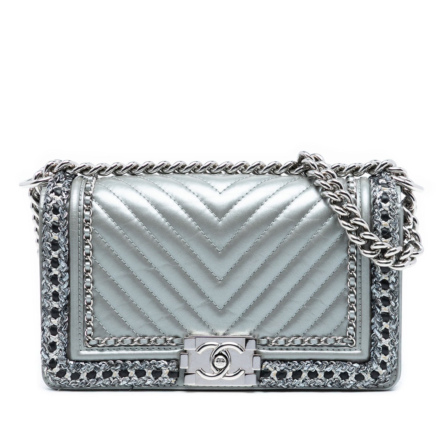 Chanel Old Medium Chevron Lambskin and Braided Tweed Jacket Boy Flap
