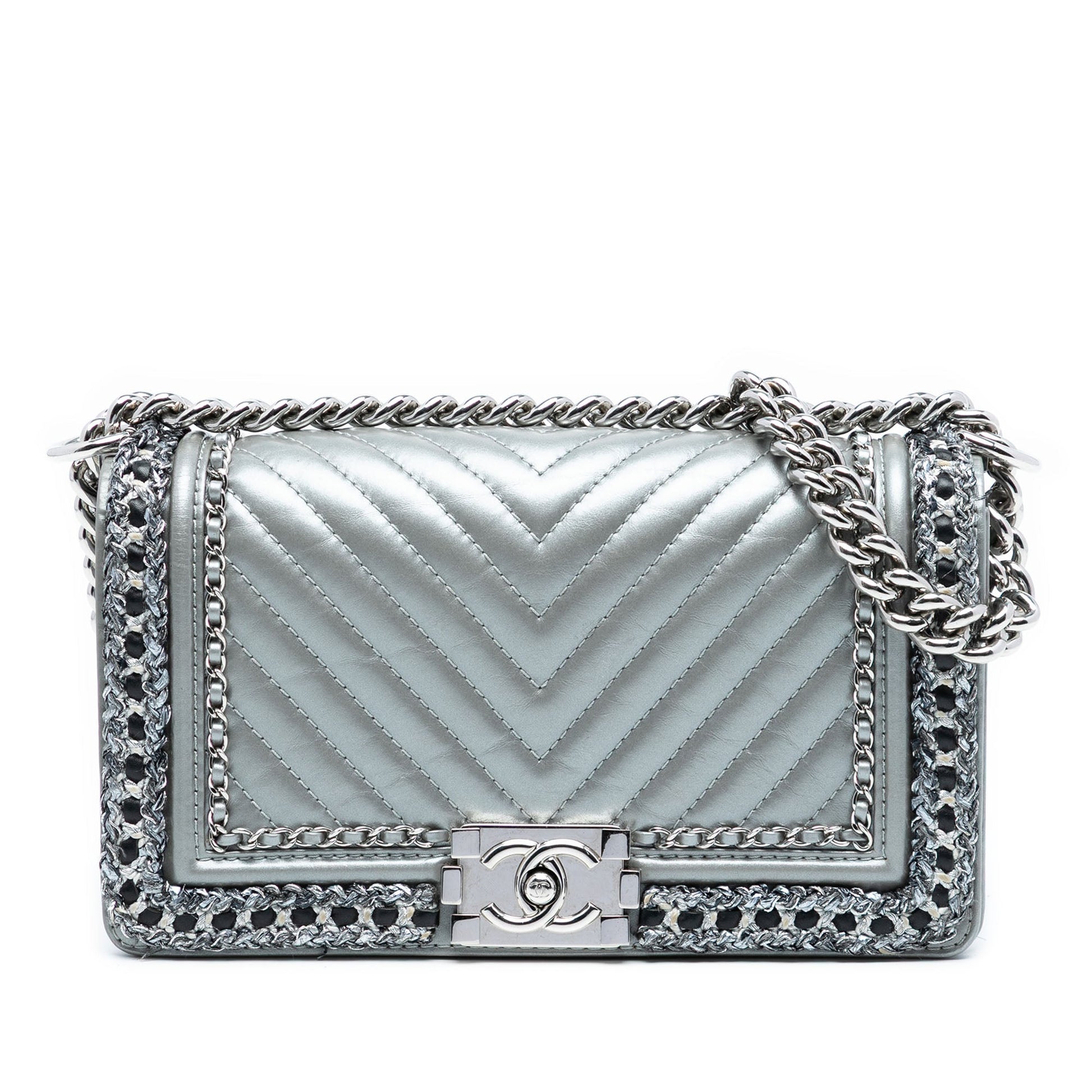 Chanel Old Medium Chevron Lambskin and Braided Tweed Jacket Boy Flap