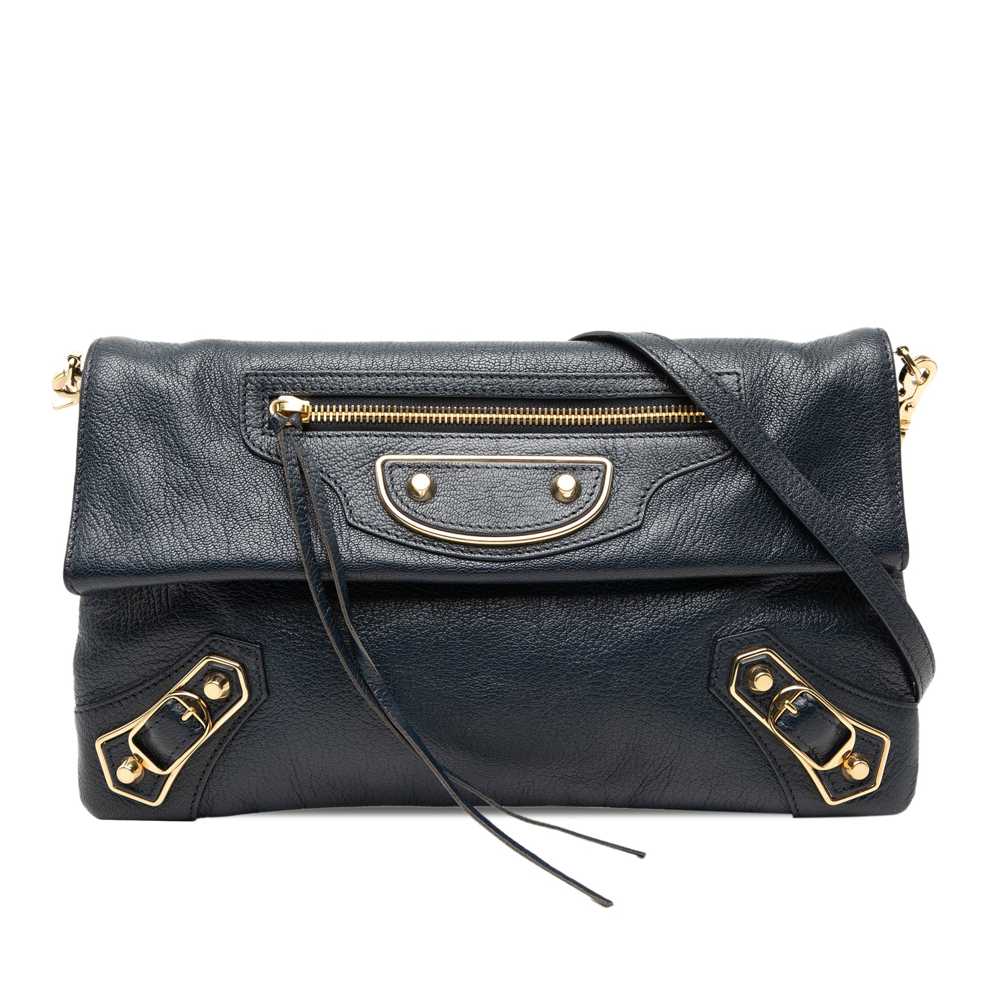 Balenciaga Chevre Motocross Classic Metallic Edge Envelope Clutch with Strap