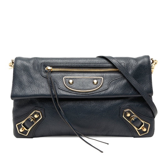 Balenciaga Chevre Motocross Classic Metallic Edge Envelope Clutch with Strap
