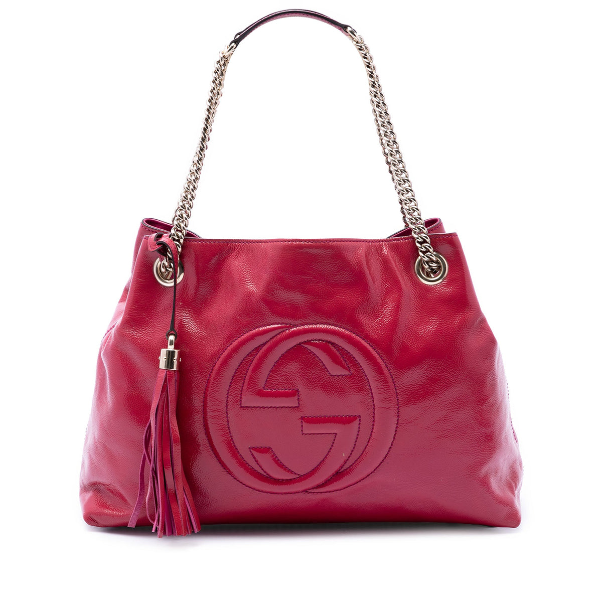 Gucci Medium Patent Soho Chain Tote — Pink