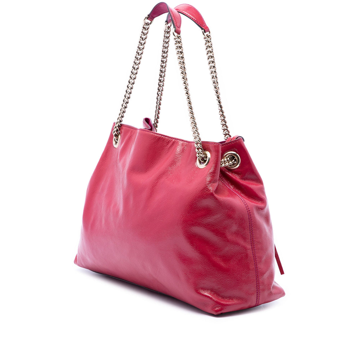 Gucci Medium Patent Soho Chain Tote — Pink