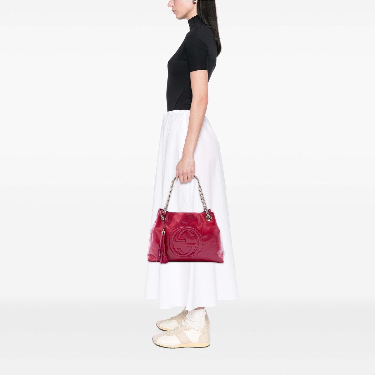 Gucci Medium Patent Soho Chain Tote — Pink