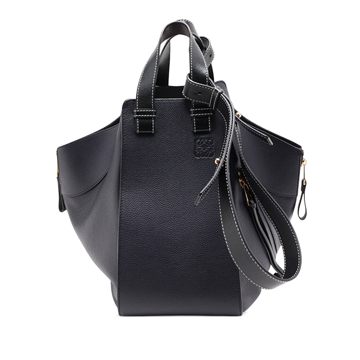 LOEWE Medium Leather Hammock Satchel — Black